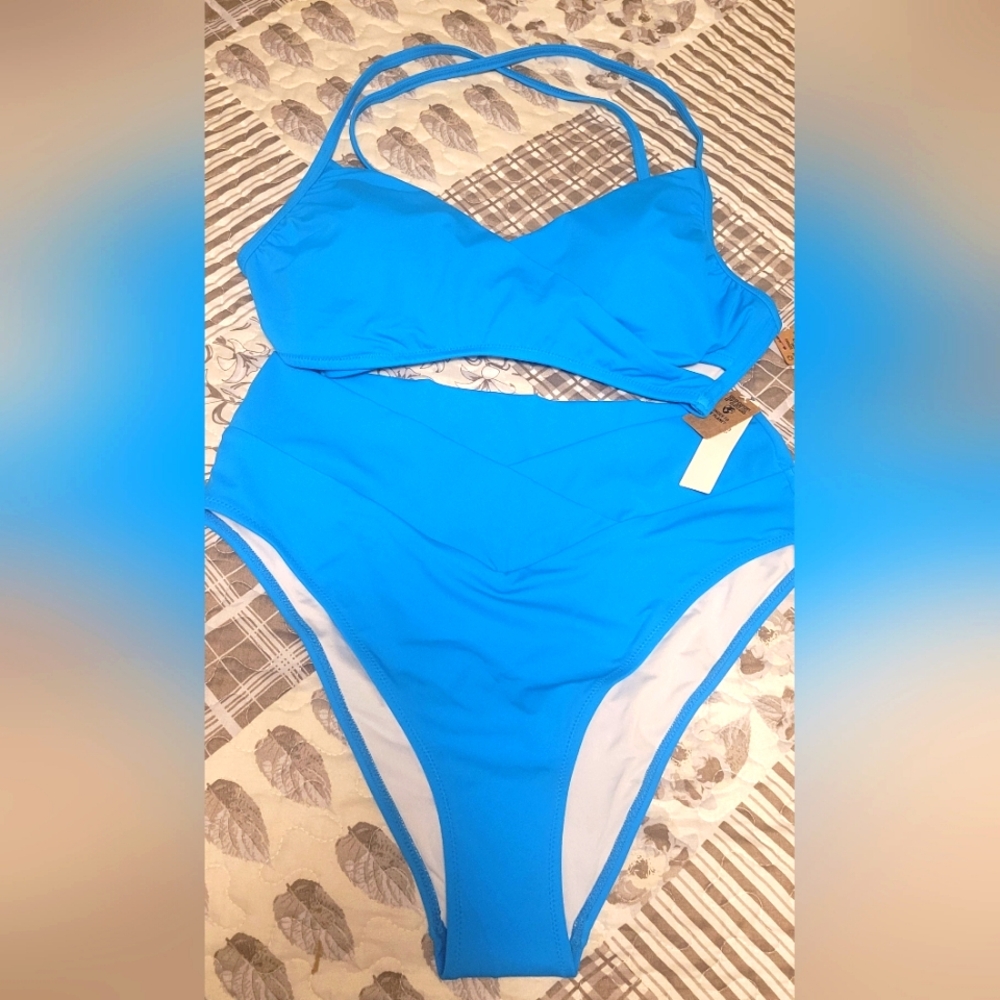 PINK Victoria's Secret Bright Blue High-Waist Bikini Set